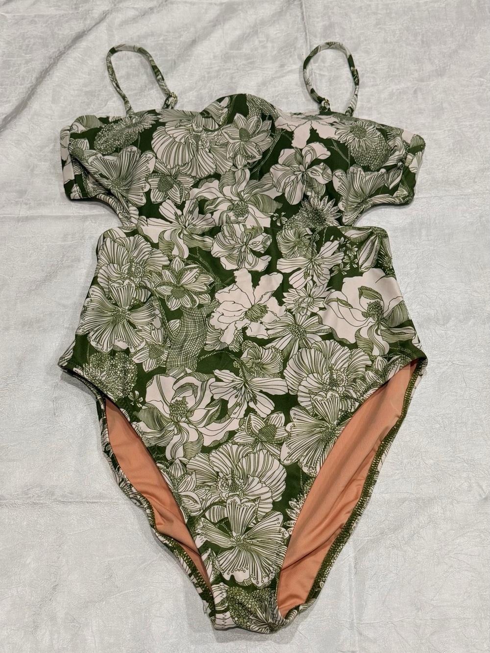 J.Crew Liberty Fabric Floral One Piece Swimsuit Size 8 Green Botanical Cutout